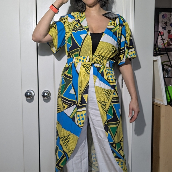IMAN Tops - NWT Iman Color Block Open Front - With Tail - Yellow, Black, Blue Sz L